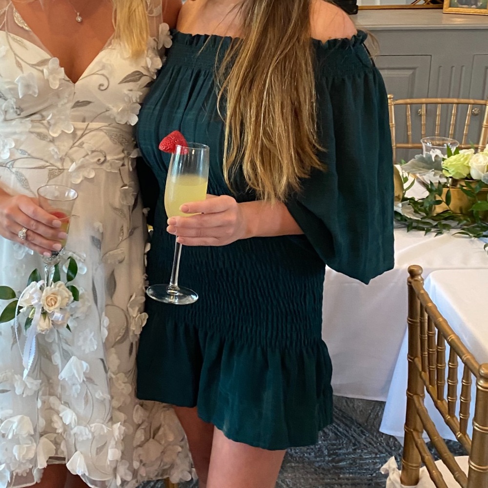 Off shoulder green mini dress